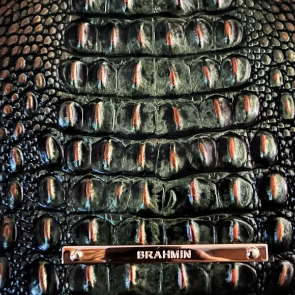 Brahmin croc-embossed genuine leather beauty in rich green & bronze tones - Picture 2 of 7